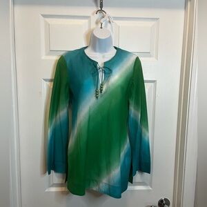 Jones New York Signature 3/4 Sleeve Cotton Blue Green Top S